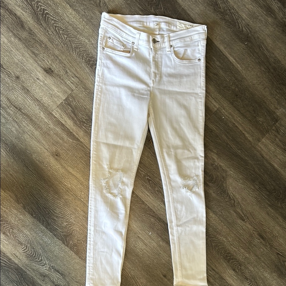 Rag & Bone White Skinny Jeans with Distressed Detailing